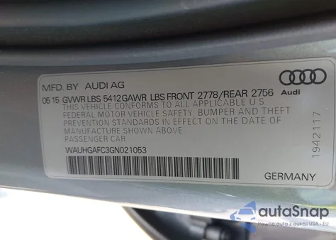 2016 Audi A6 3.0T Premium Plus z USA, uszkodzony, nr VIN WAUHGAFC3GN021053